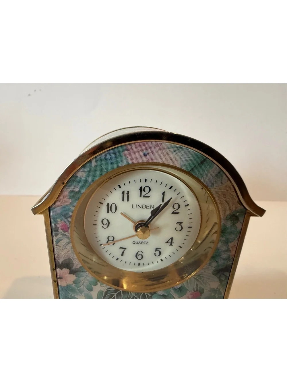 Vintage Mini Linden Quartz Floral Desk Alarm Clock Taiwan Gold Tone Untested